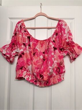 Lane Bryant Pink Floral Smocked Peasant Crop Top – Size 18/20